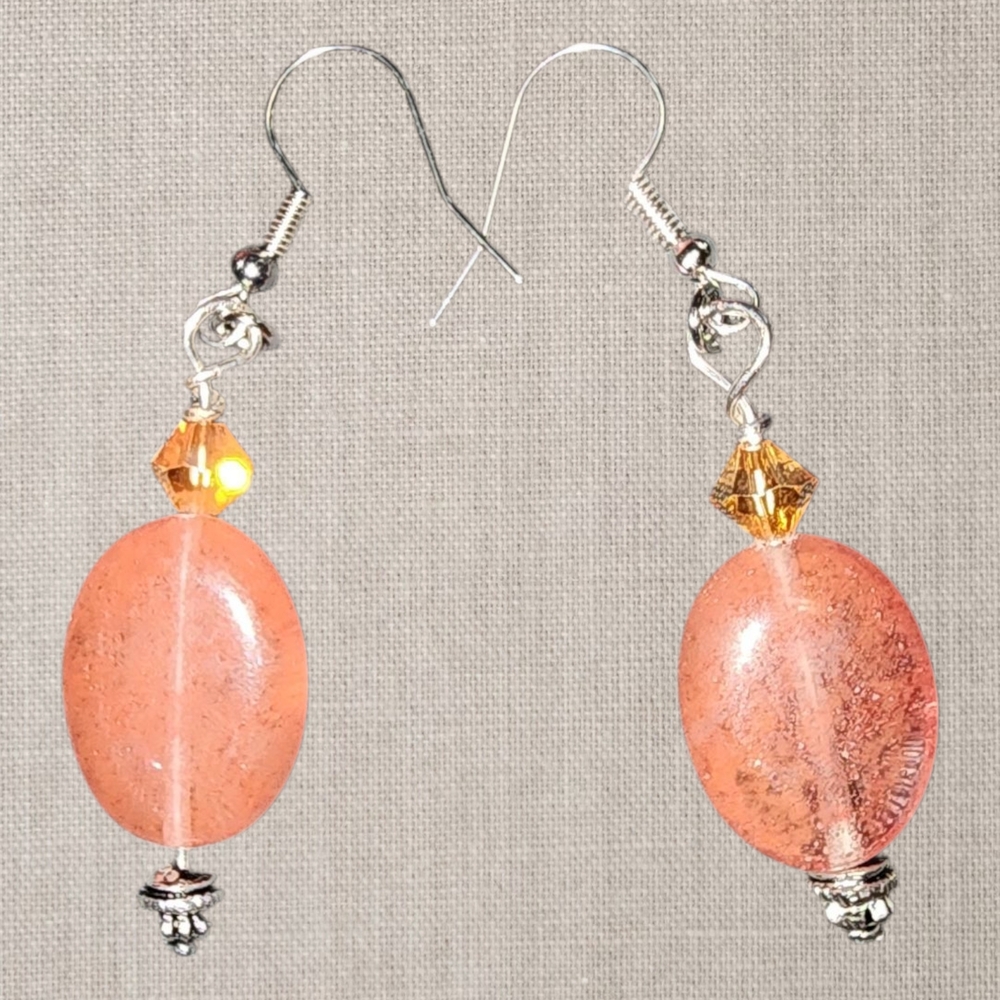 Elegant Orange Crystal And Pink Quartz Earrings